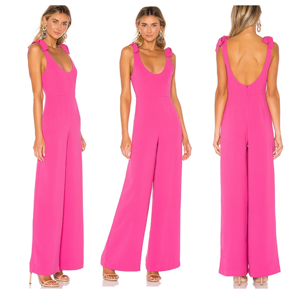 NBD Clover Jumpsuit Pink Tie Shoulders Party